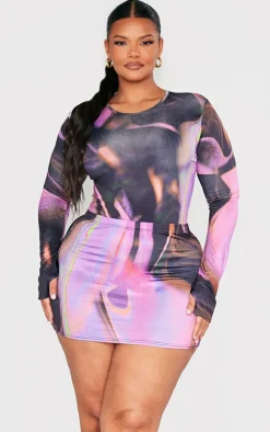 Outlet PrettyLittleThing Plus Swirl Print Low Rise Micro Mini Skirt Hot Pink