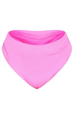 Plus Hot Pink Textured High Waisted Bikini Bottoms