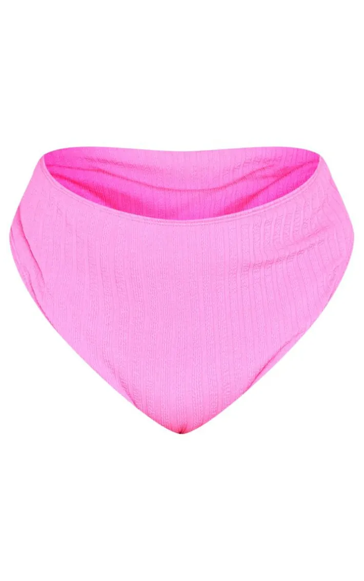 Plus Hot Pink Textured High Waisted Bikini Bottoms