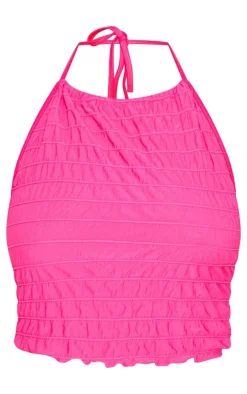 Outlet PrettyLittleThing Plus Tiered Ruched Halter Neck Top Hot Pink
