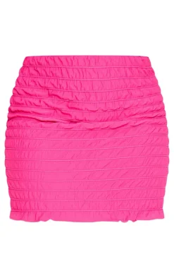 PrettyLittleThing Plus Tiered Ruched Mini Skirt Hot Pink