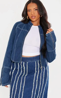 Discount PrettyLittleThing Plus Frayed Seam Detail Denim Midaxi Skirt Indigo Blue Wash