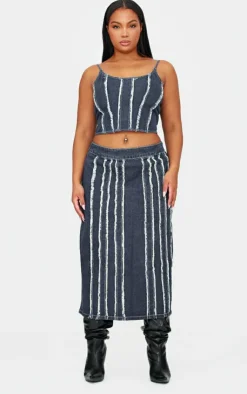 Outlet PrettyLittleThing Plus Frayed Seam Detail Denim Corset Indigo Blue Wash