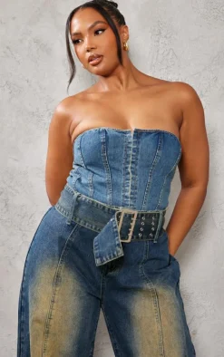 PrettyLittleThing Corsets*Plus Hook And Eye Bandeau Denim Corset