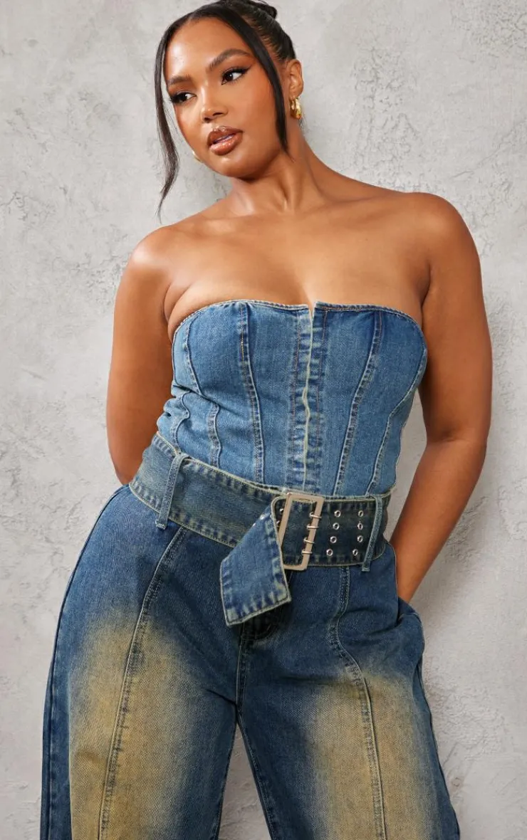 PrettyLittleThing Corsets*Plus Hook And Eye Bandeau Denim Corset