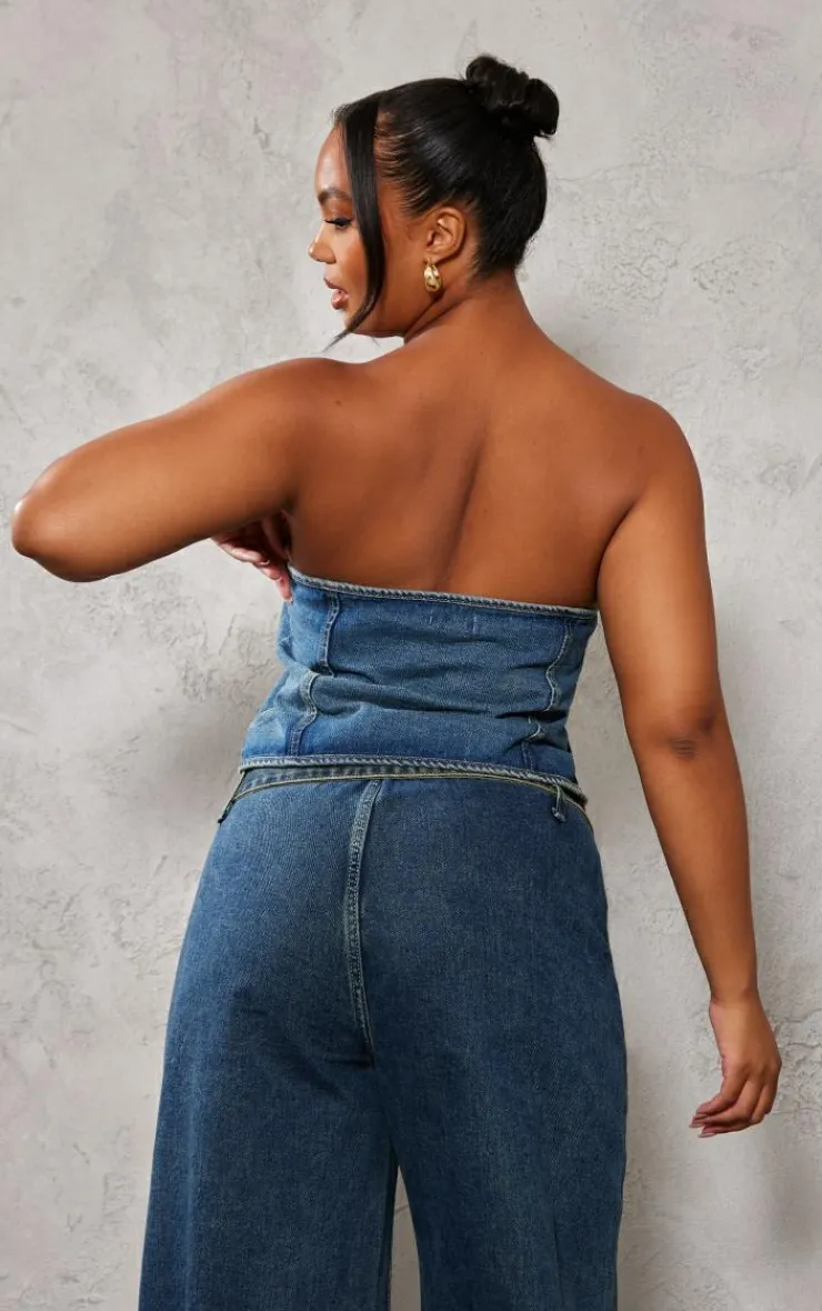 PrettyLittleThing Corsets*Plus Hook And Eye Bandeau Denim Corset