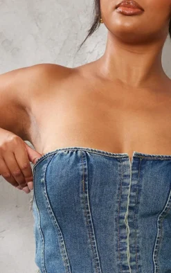 PrettyLittleThing Corsets*Plus Hook And Eye Bandeau Denim Corset