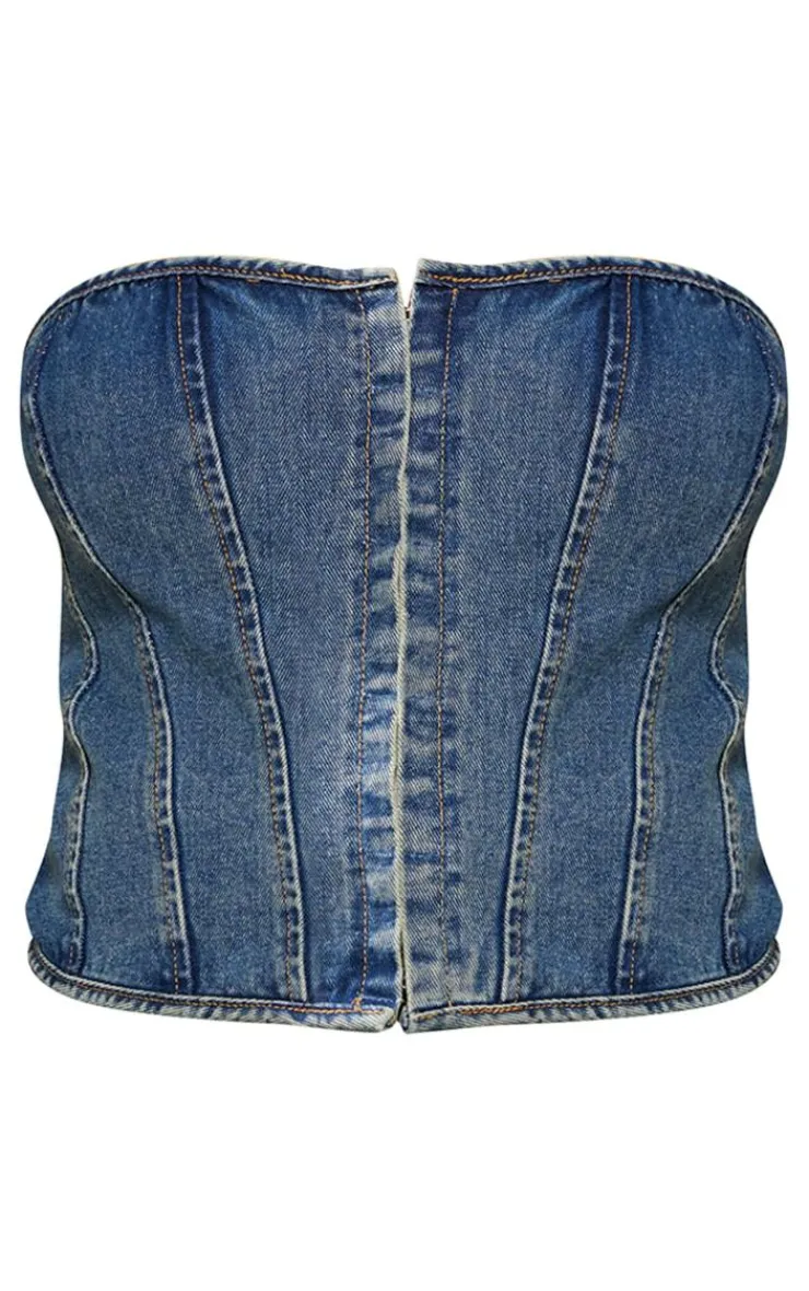 PrettyLittleThing Corsets*Plus Hook And Eye Bandeau Denim Corset