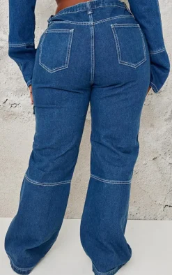 Plus Indigo Blue Wash Wide Leg Pocket Detail Denim Jeans