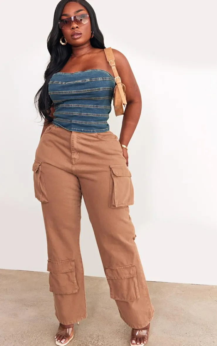 PrettyLittleThing Corsets*Plus Seam Detail Stretch Denim Corset