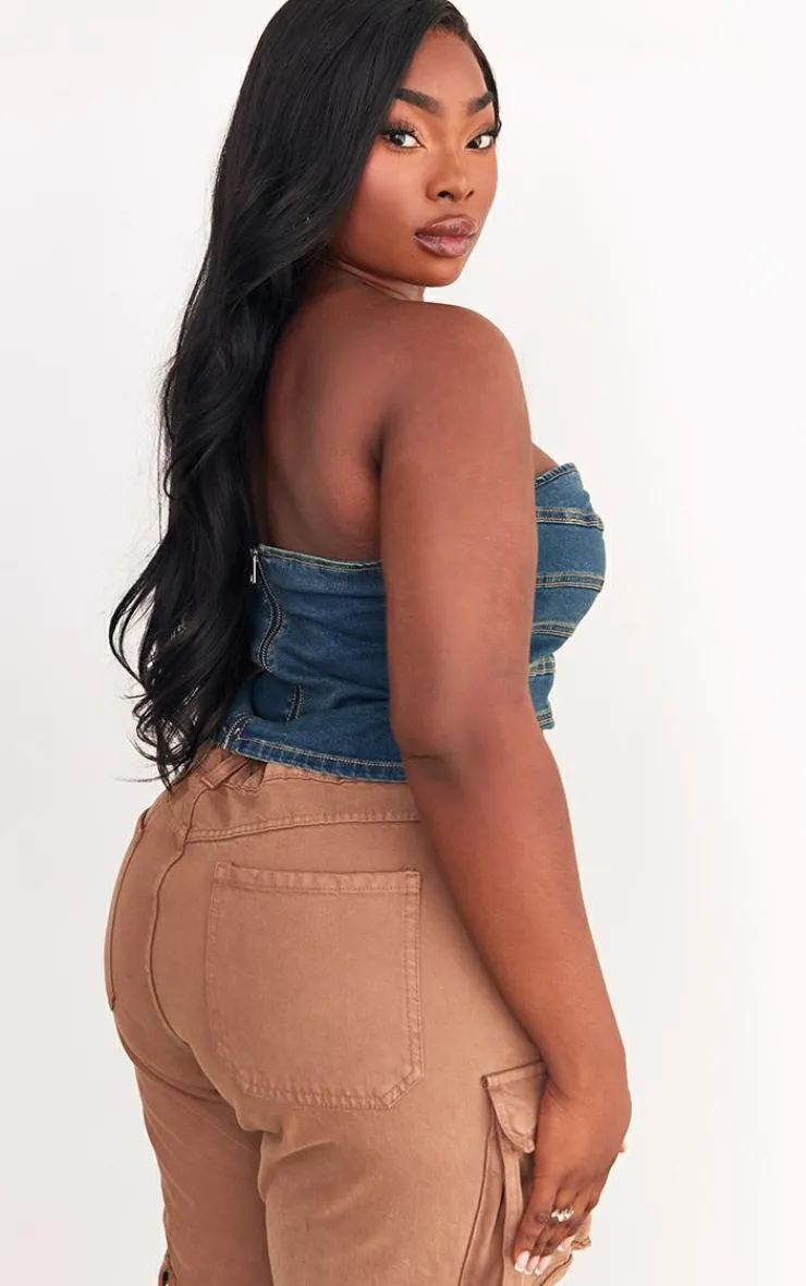 PrettyLittleThing Corsets*Plus Seam Detail Stretch Denim Corset