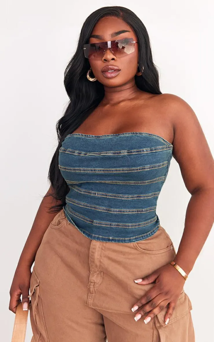PrettyLittleThing Corsets*Plus Seam Detail Stretch Denim Corset