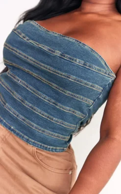 PrettyLittleThing Corsets*Plus Seam Detail Stretch Denim Corset