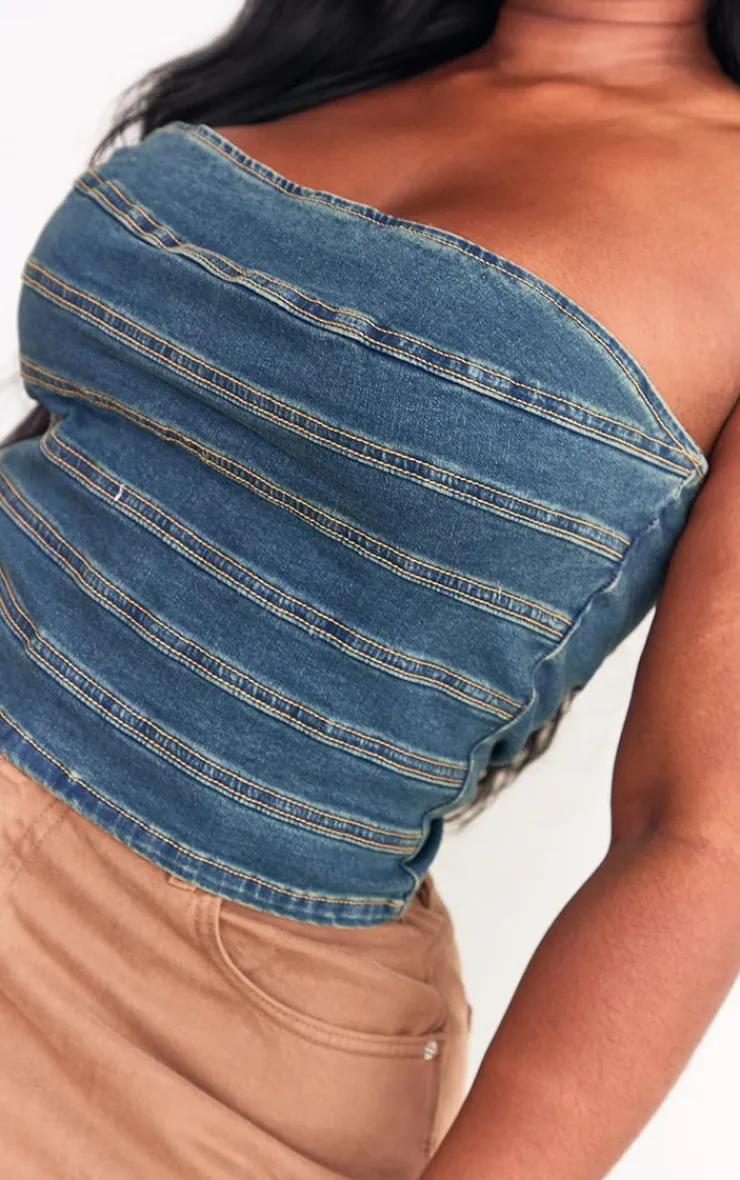 PrettyLittleThing Corsets*Plus Seam Detail Stretch Denim Corset