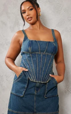 PrettyLittleThing Corsets*Plus Seam Detail Denim Corset