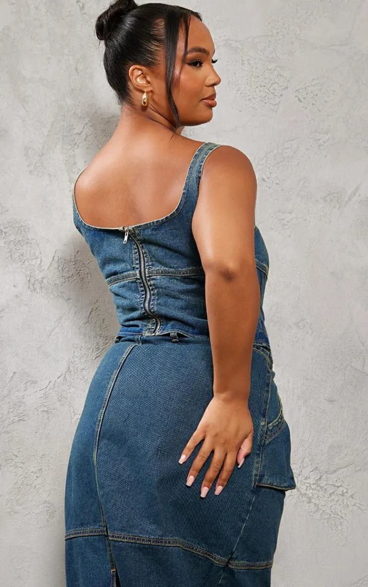 PrettyLittleThing Corsets*Plus Seam Detail Denim Corset