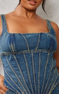 PrettyLittleThing Corsets*Plus Seam Detail Denim Corset