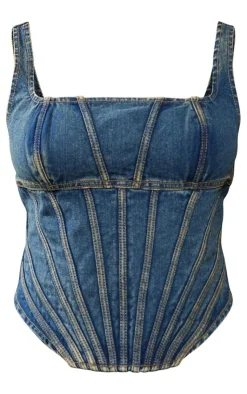 PrettyLittleThing Corsets*Plus Seam Detail Denim Corset