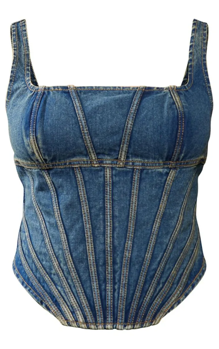 PrettyLittleThing Corsets*Plus Seam Detail Denim Corset
