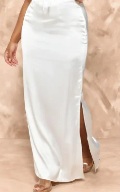 PrettyLittleThing Plus Ivory Satin Midaxi Skirt Mocha