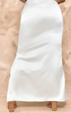 PrettyLittleThing Plus Ivory Satin Midaxi Skirt Mocha