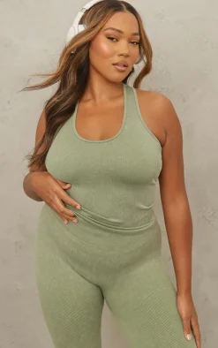 PrettyLittleThing Workout Tops*Plus Acid Wash Seamless Rib Halter Neck Gym Top