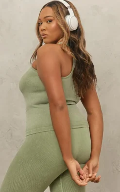 PrettyLittleThing Workout Tops*Plus Acid Wash Seamless Rib Halter Neck Gym Top