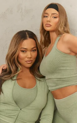 PrettyLittleThing Workout Tops*Plus Acid Wash Seamless Rib Halter Neck Gym Top