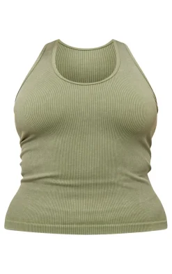 PrettyLittleThing Workout Tops*Plus Acid Wash Seamless Rib Halter Neck Gym Top