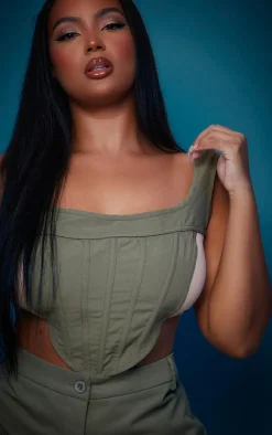 Outlet PrettyLittleThing Plus Cargo Panel Corset Khaki