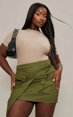 Plus Khaki Cargo Pocket Wrap Over Skirt