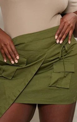 Plus Khaki Cargo Pocket Wrap Over Skirt