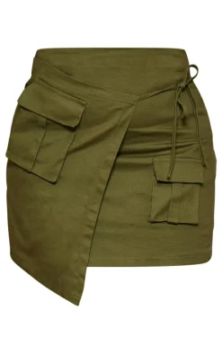 Plus Khaki Cargo Pocket Wrap Over Skirt