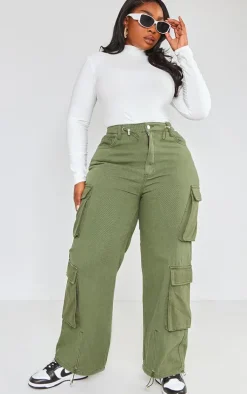 Plus Khaki Cargo Toggle Hem Jeans