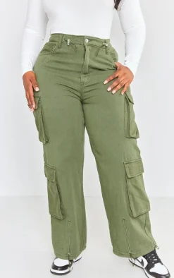 Plus Khaki Cargo Toggle Hem Jeans