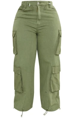 Plus Khaki Cargo Toggle Hem Jeans