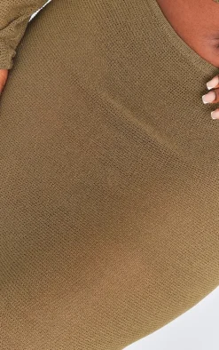 Discount PrettyLittleThing Plus Knitted Maxi Skirt Khaki