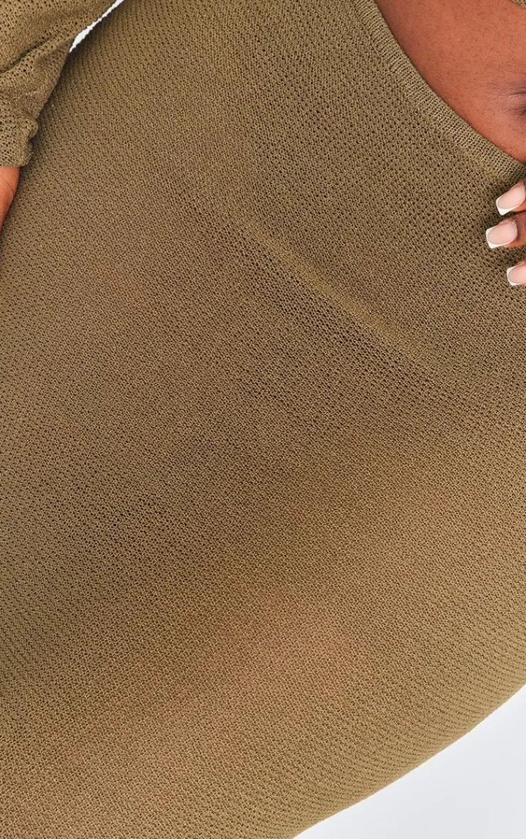 Discount PrettyLittleThing Plus Knitted Maxi Skirt Khaki