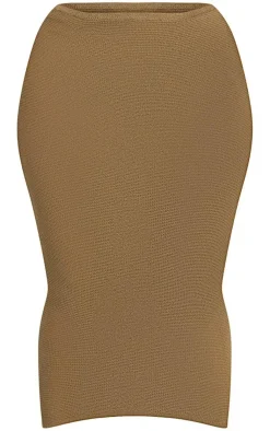 Discount PrettyLittleThing Plus Knitted Maxi Skirt Khaki