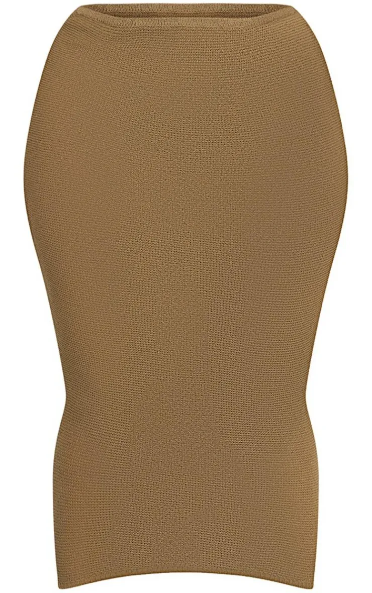 Discount PrettyLittleThing Plus Knitted Maxi Skirt Khaki