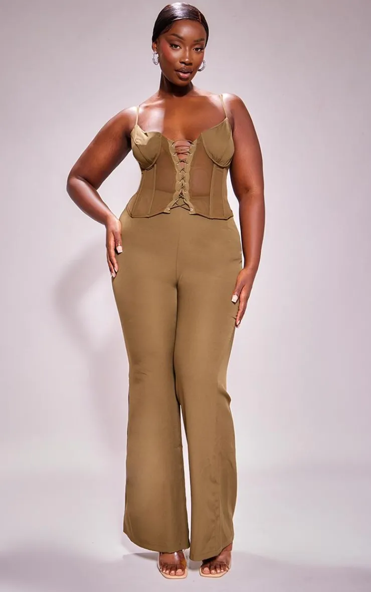 Plus Lace Corset Detail Jumpsuit-PrettyLittleThing Discount