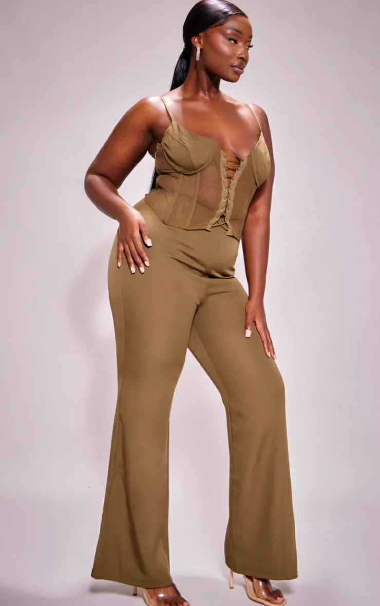 Plus Lace Corset Detail Jumpsuit-PrettyLittleThing Discount