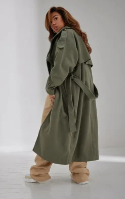 PrettyLittleThing Trench Coats*Plus Oversized Double Breasted Military Trim Coat