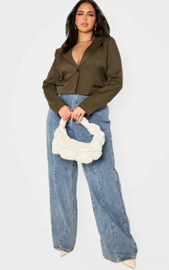 Plus Khaki Patch Pocket Cropped Detail Boxy Blazer