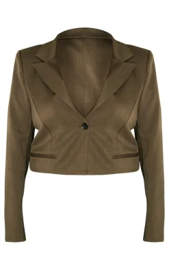 Plus Khaki Patch Pocket Cropped Detail Boxy Blazer