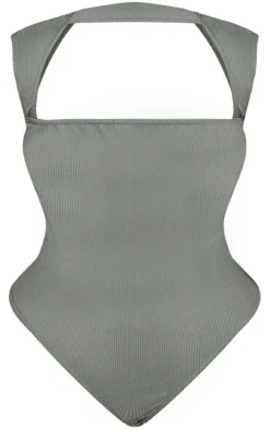 Plus Khaki Rib Cut Out Bodysuit
