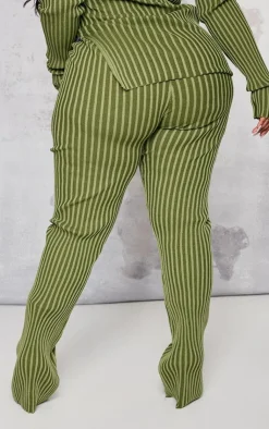 Discount PrettyLittleThing Plus Rib Knitted Pants Khaki