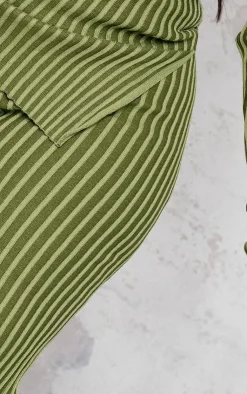 Discount PrettyLittleThing Plus Rib Knitted Pants Khaki