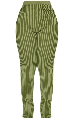 Discount PrettyLittleThing Plus Rib Knitted Pants Khaki