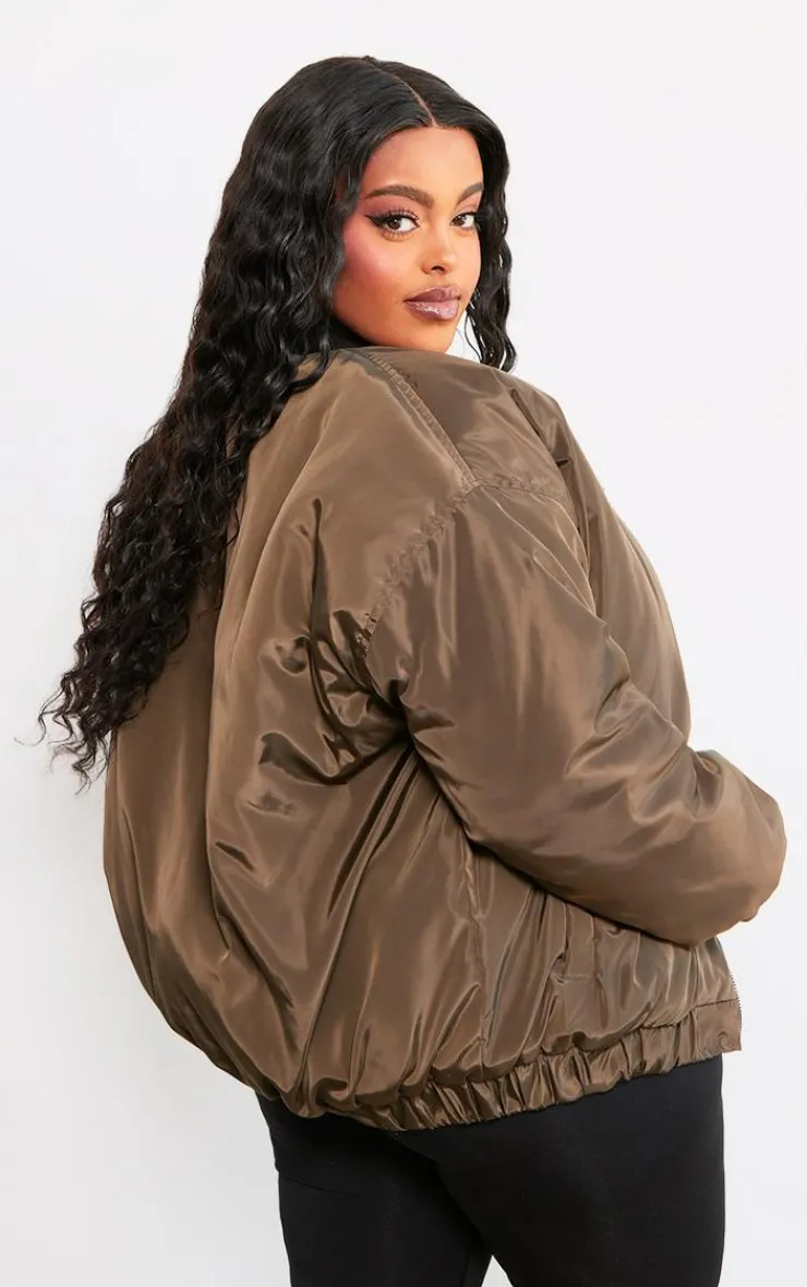 PrettyLittleThing Bomber Jackets*Plus Ribbed Neck Bomber Jacket